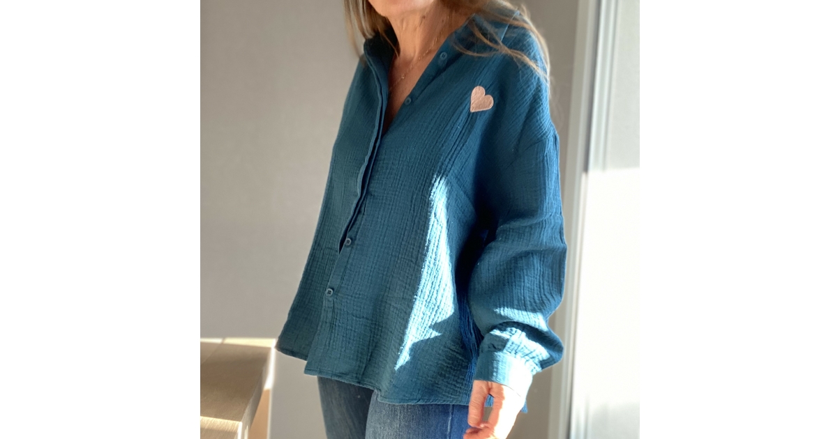 Chemise bleu canard en gaze de coton - Voir tous les articles
